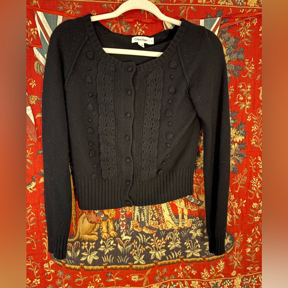 Calvin Klein Wool Cashmere Blend Sweater Black Cropped Office School Nice Comfy